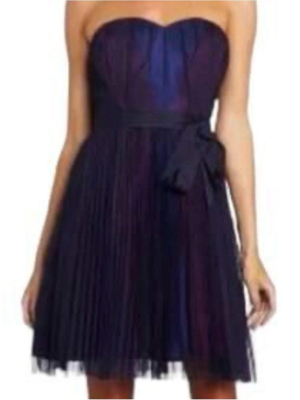 Max & Cleo Strapless Pleated Dress in Navy